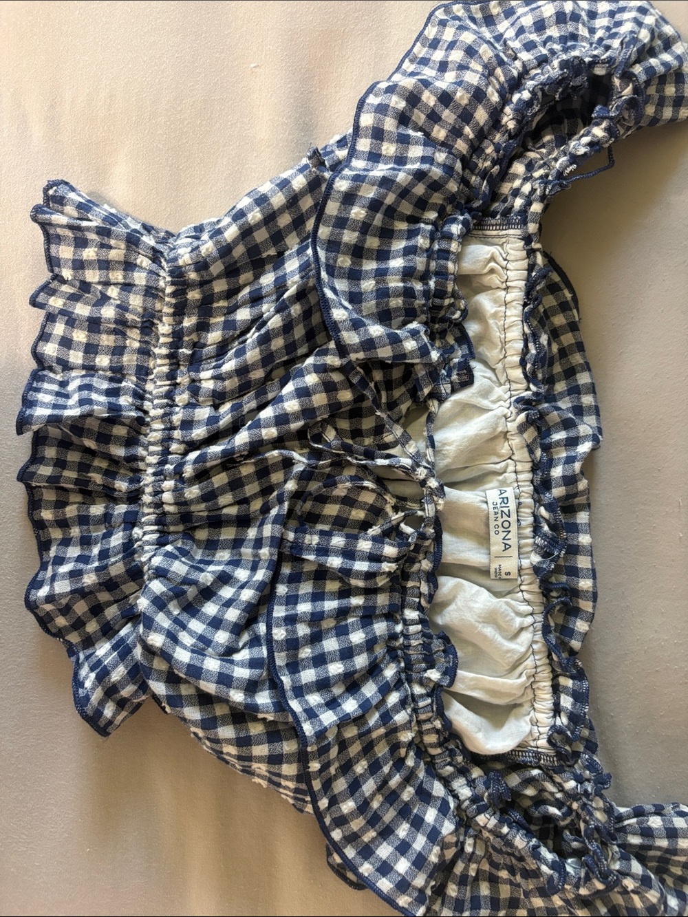Arizona Jean Company Navy and White Gingham Ruffled Crop Top
